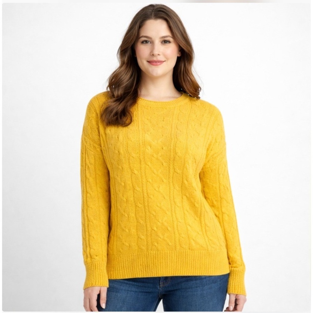Lularoe Mustard Yellow Cable Knit Sweater Crew Neck Pullover Size 2XL